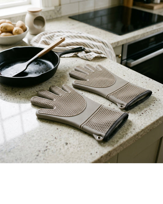Nexox Five-Finger Silicone Oven Glove Pair 35 cm Warm Gray - Lifestyle view