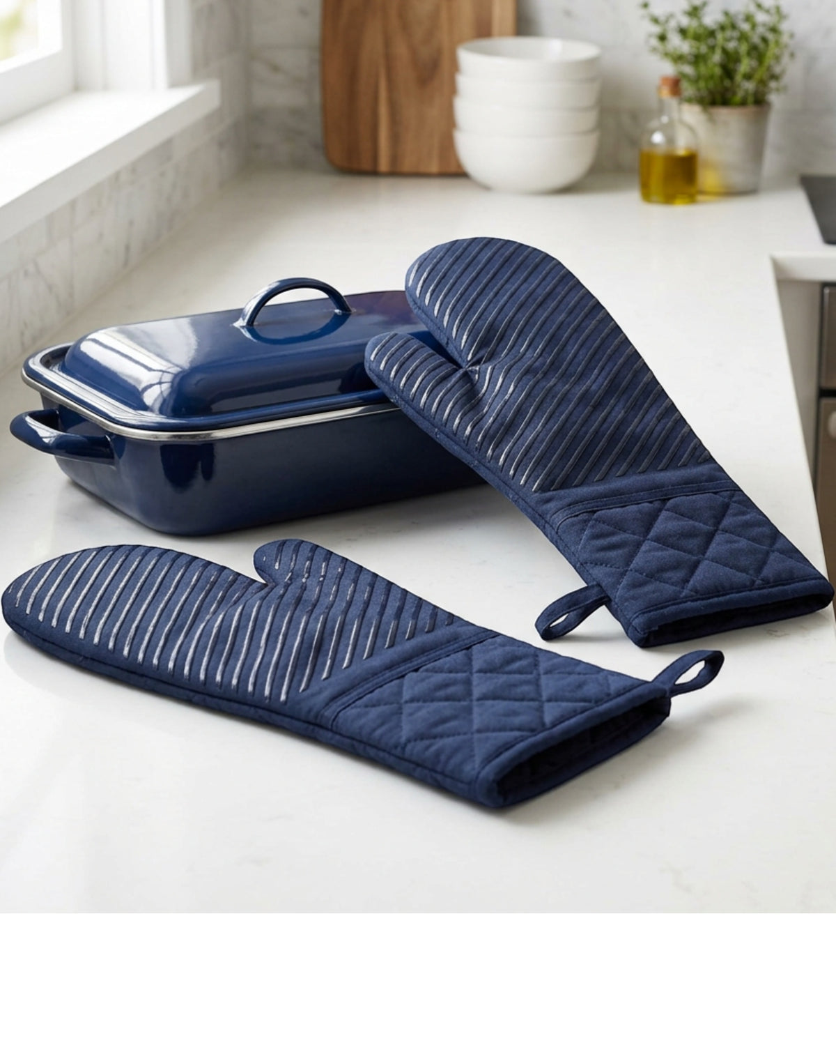 Nexox Quilted Cotton Oven Mitt Pair 33 cm Navy - Lifestyle view