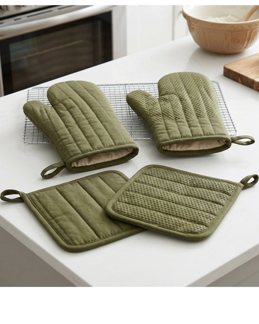 Nexox Oven Mitt and Pot Holder Set of 4 Olive Green - Lifestyle view